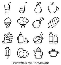Juego De Alimentos Icono Plano Aislado En Fondo Blanco
