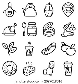 Juego De Alimentos Icono Plano Aislado En Fondo Blanco