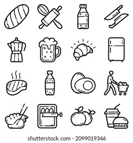 Food Set Flat Icon Set Isolated On White Background