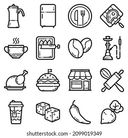 Juego De Alimentos Icono Plano Aislado En Fondo Blanco