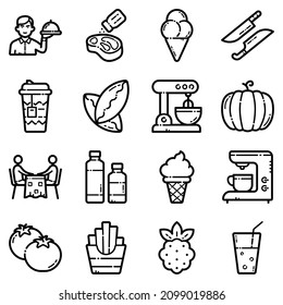 Food Set Flat Icon Set Isolated On White Background