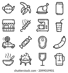 Food Set Flat Icon Set Isolated On White Background