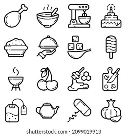 Food Set Flat Icon Set Isolated On White Background