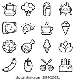 Food Set Flat Icon Set Isolated On White Background