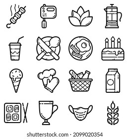 Food Set Flat Icon Set Isolated On White Background