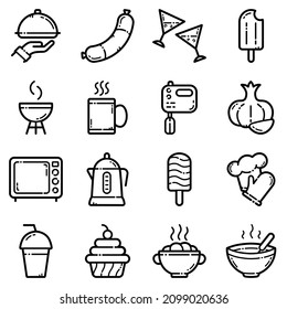 Food Set Flat Icon Set Isolated On White Background