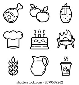 Food Set Flat Icon Set Isolated On White Background