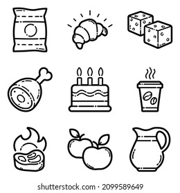Food Set Flat Icon Set Isolated On White Background