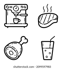 Food Set Flat Icon Set Isolated On White Background