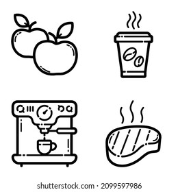 Food Set Flat Icon Set Isolated On White Background