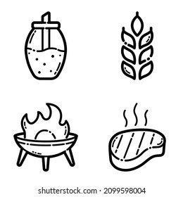 Food Set Flat Icon Set Isolated On White Background