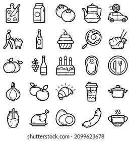 Food Set Flat Icon Set Isolated On White Background