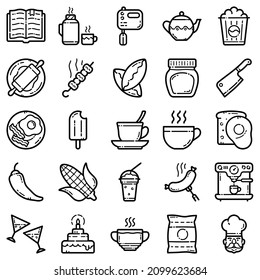Food Set Flat Icon Set Isolated On White Background