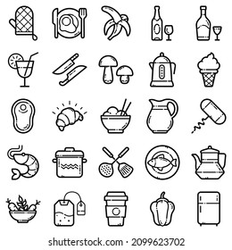 Juego De Alimentos Icono Plano Aislado En Fondo Blanco