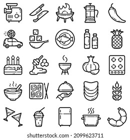 Food Set Flat Icon Set Isolated On White Background