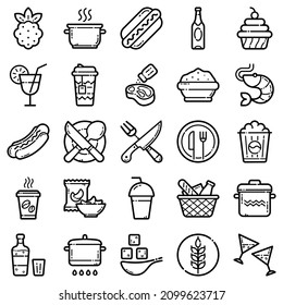 Food Set Flat Icon Set Isolated On White Background