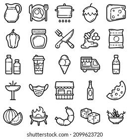 Food Set Flat Icon Set Isolated On White Background