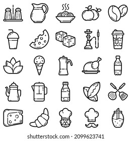 Food Set Flat Icon Set Isolated On White Background