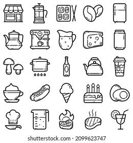 Food Set Flat Icon Set Isolated On White Background