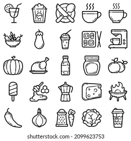 Food Set Flat Icon Set Isolated On White Background