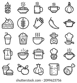 Food Set Flat Icon Set Isolated On White Background