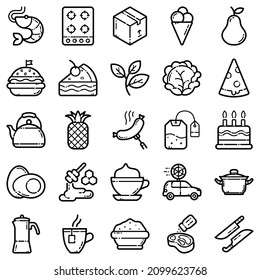 Food Set Flat Icon Set Isolated On White Background