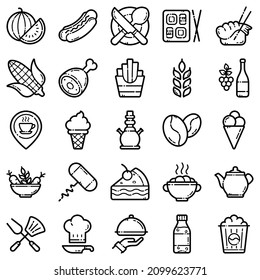 Food Set Flat Icon Set Isolated On White Background