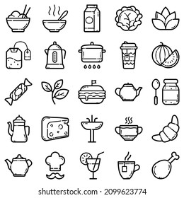 Food Set Flat Icon Set Isolated On White Background