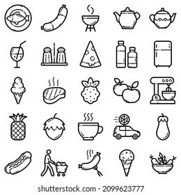 Food Set Flat Icon Set Isolated On White Background
