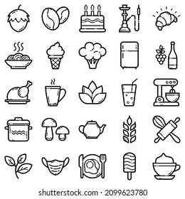 Food Set Flat Icon Set Isolated On White Background