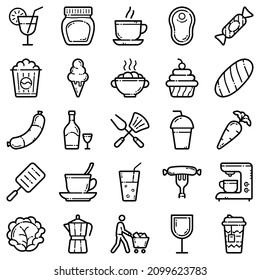 Food Set Flat Icon Set Isolated On White Background