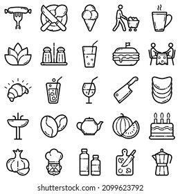Food Set Flat Icon Set Isolated On White Background