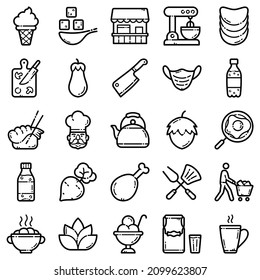 Food Set Flat Icon Set Isolated On White Background