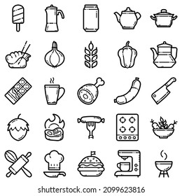 Food Set Flat Icon Set Isolated On White Background