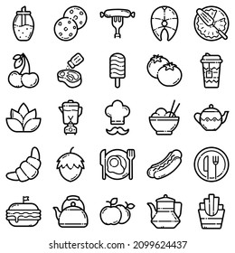 Food Set Flat Icon Set Isolated On White Background
