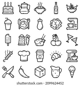 Food Set Flat Icon Set Isolated On White Background