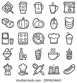 Food Set Flat Icon Set Isolated On White Background