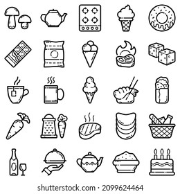 Food Set Flat Icon Set Isolated On White Background