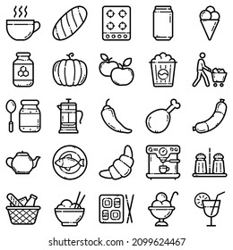 Food Set Flat Icon Set Isolated On White Background
