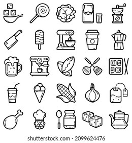 Food Set Flat Icon Set Isolated On White Background