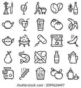 Food Set Flat Icon Set Isolated On White Background