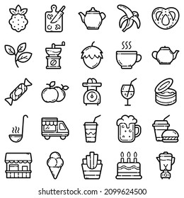 Food Set Flat Icon Set Isolated On White Background