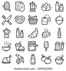 Food Set Flat Icon Set Isolated On White Background