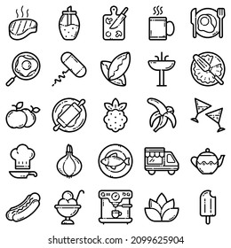 Food Set Flat Icon Set Isolated On White Background