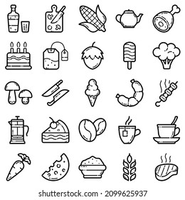 Food Set Flat Icon Set Isolated On White Background