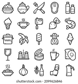 Food Set Flat Icon Set Isolated On White Background