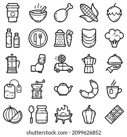 Juego De Alimentos Icono Plano Aislado En Fondo Blanco