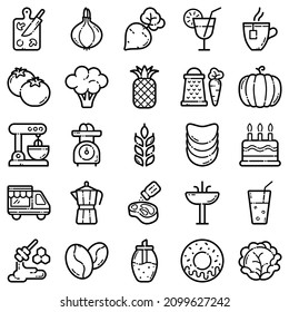 Food Set Flat Icon Set Isolated On White Background