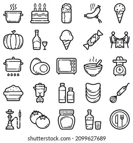 Food Set Flat Icon Set Isolated On White Background