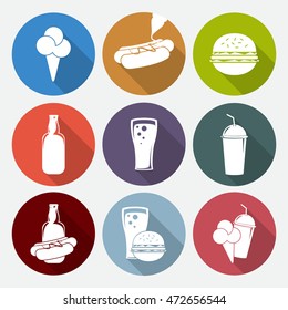 Food set in a flat style. Fast food, takeaway